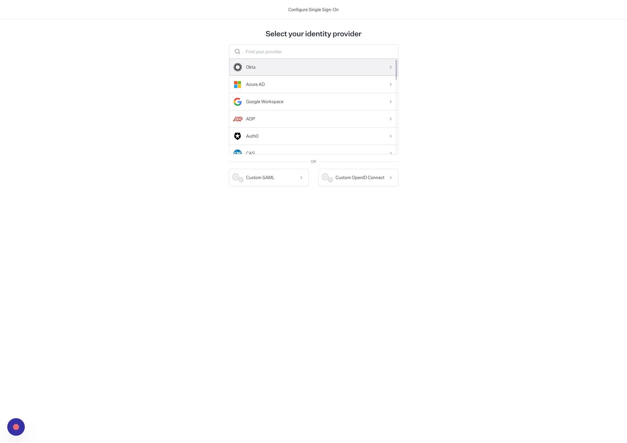 Screenshot of: Click "Okta"