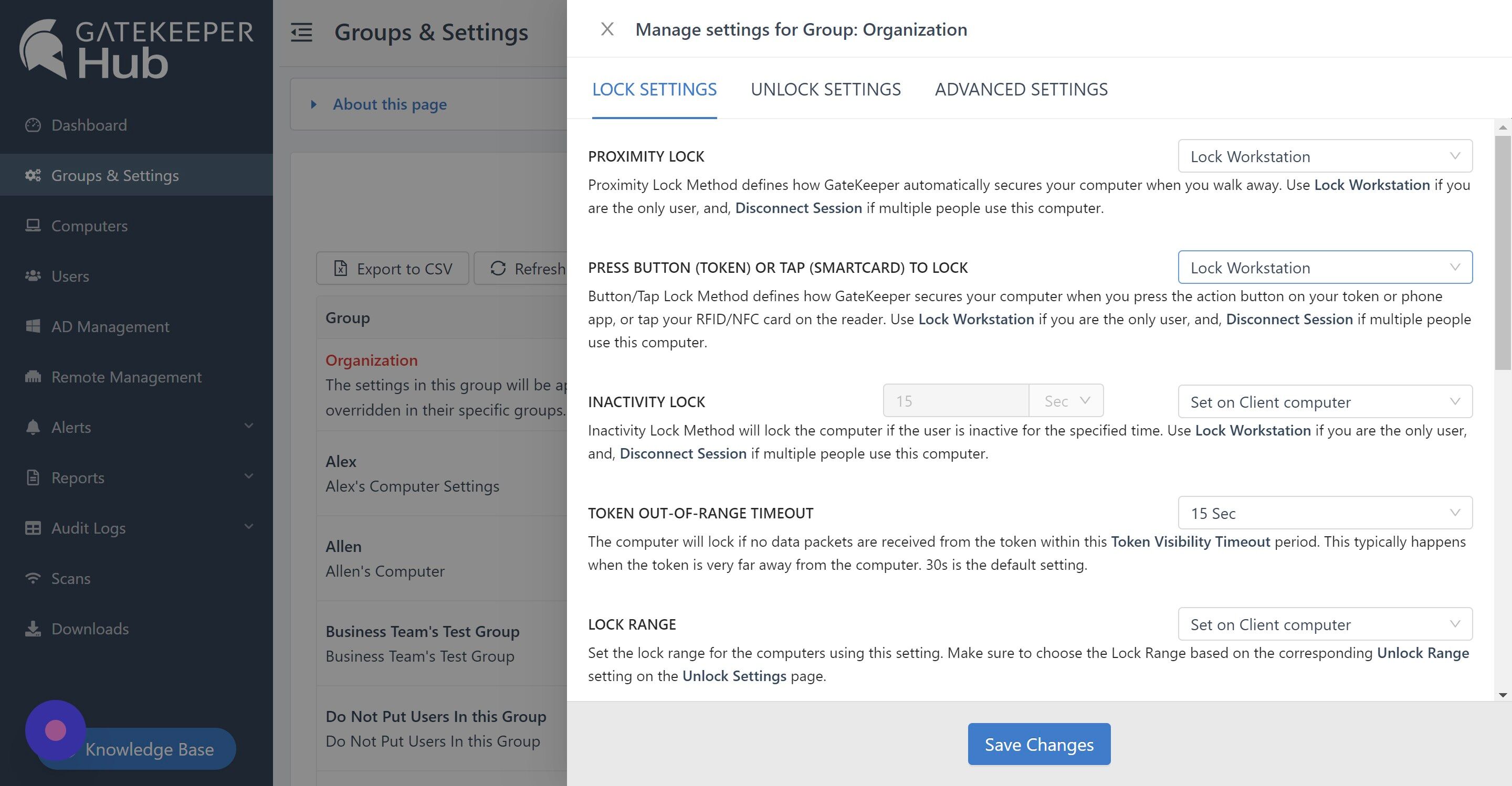 Screenshot of: Expand the dropdown menu for Press Button or Tap to Lock.