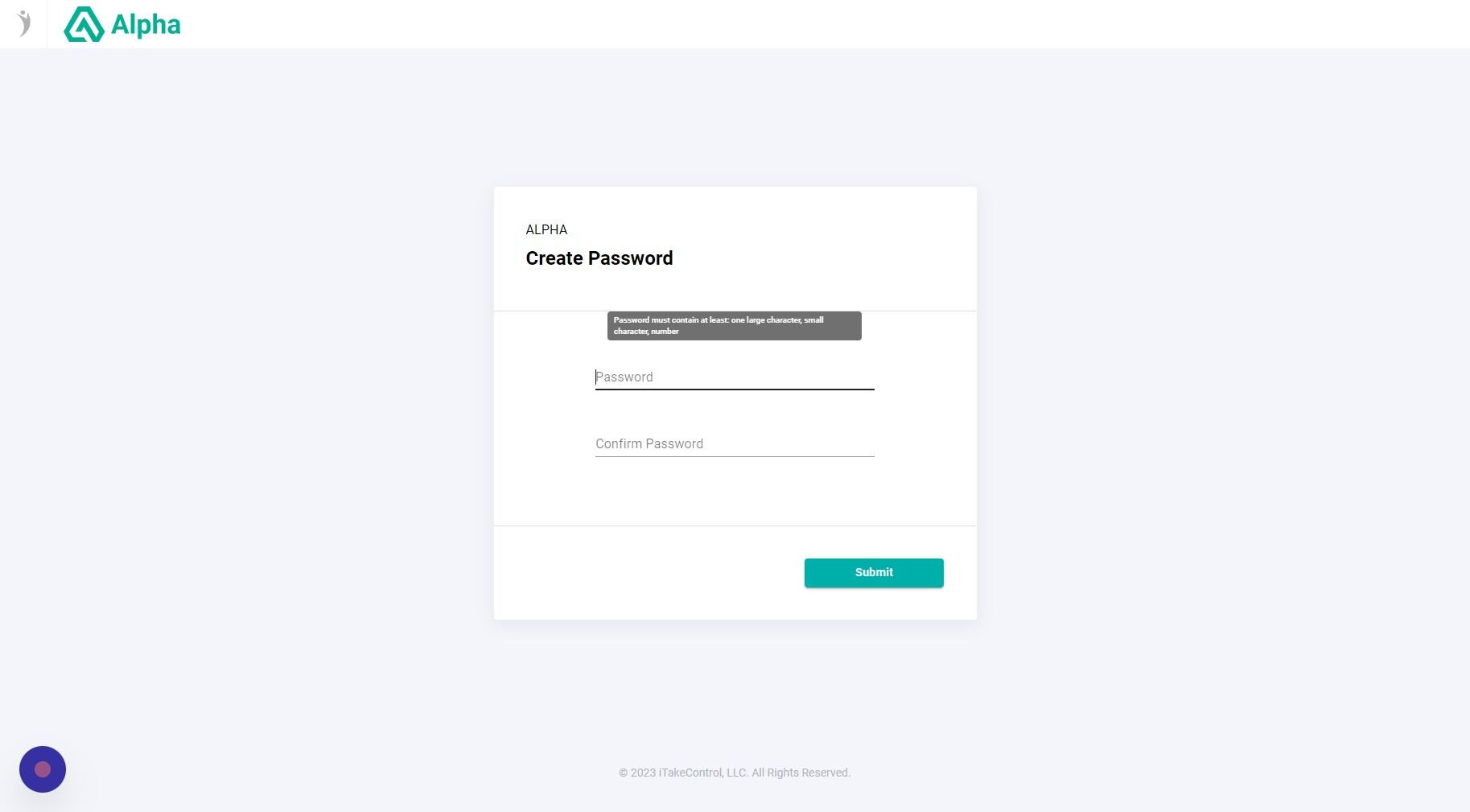 Screenshot of: Create a password in the "Password" field.