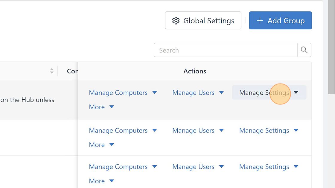 Screenshot of: Click "Manage Settings."