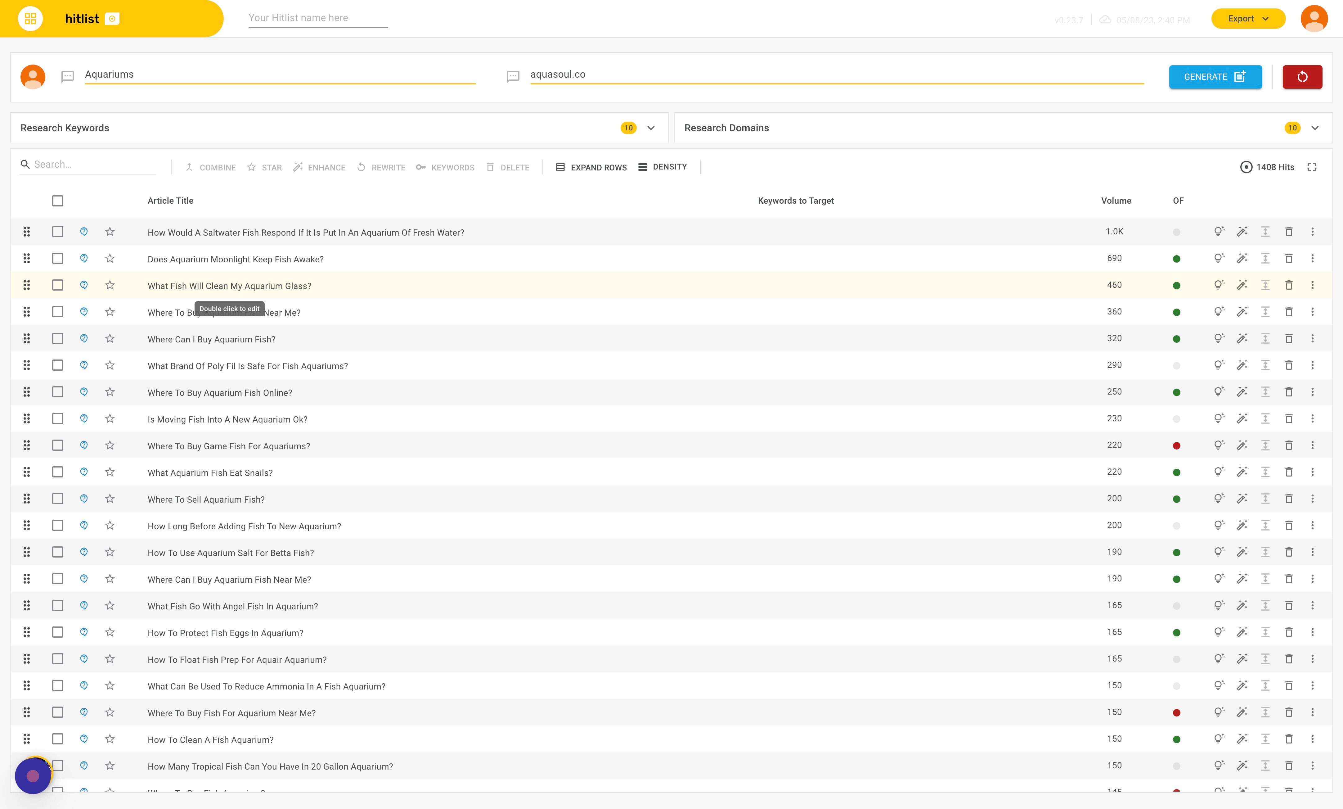 Screenshot of: Double-click on the article title you would like to rewrite. 