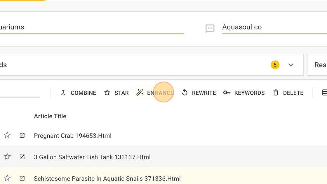 Screenshot of: Click the "ENHANCE" button in the toolbar at the top of the article list.