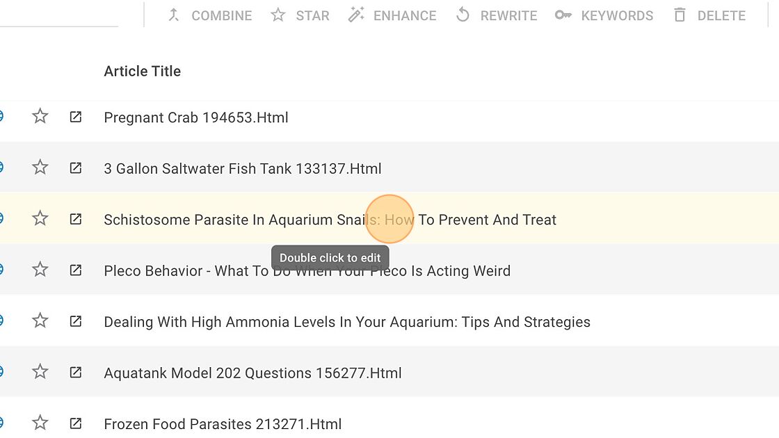Screenshot of: Not only will your articles be rewritten but hitlist.ai will also find keywords for you.