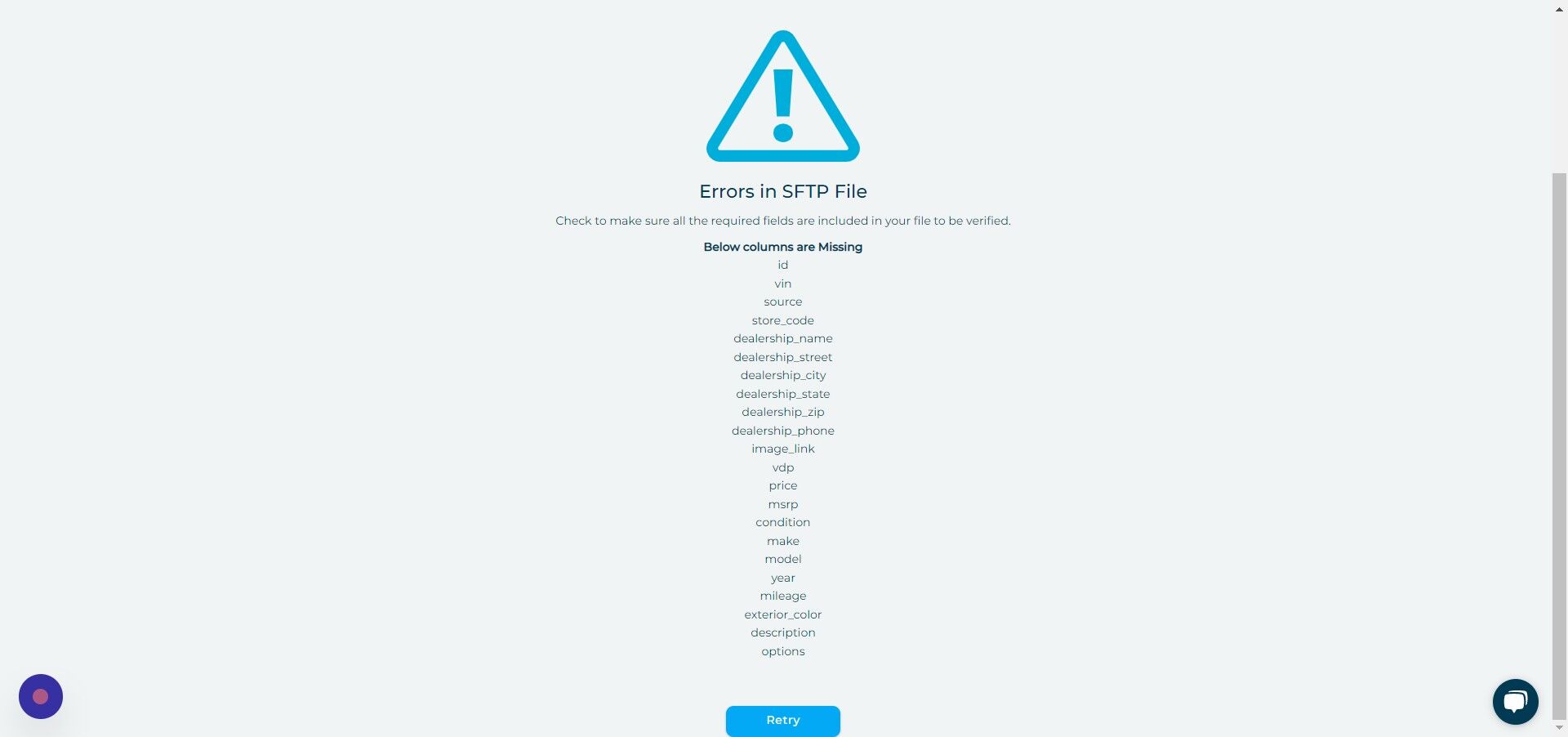 Screenshot of: Click "Check to make sure all the required fields are included in your file to be verified."