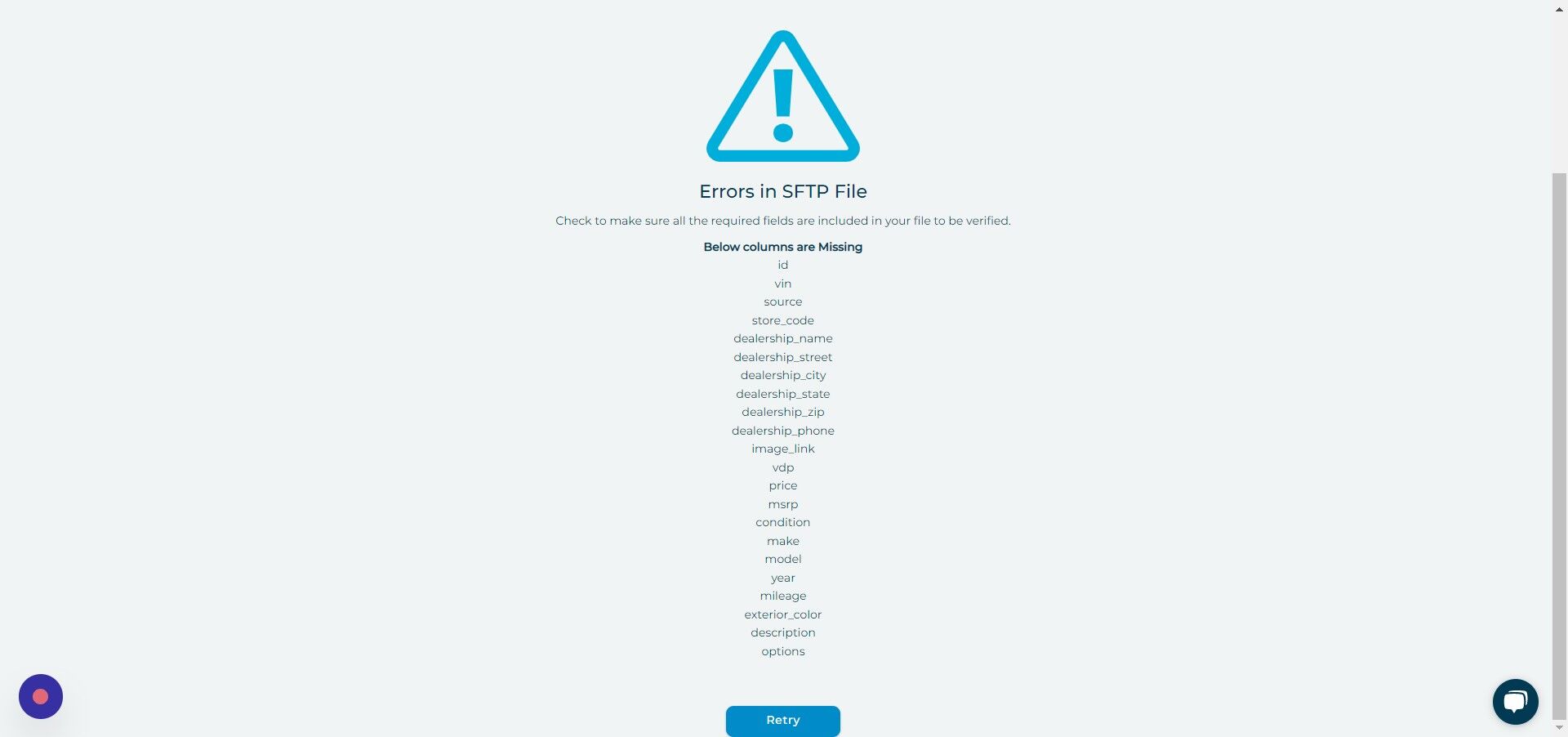 Screenshot of: Click "Retry"
