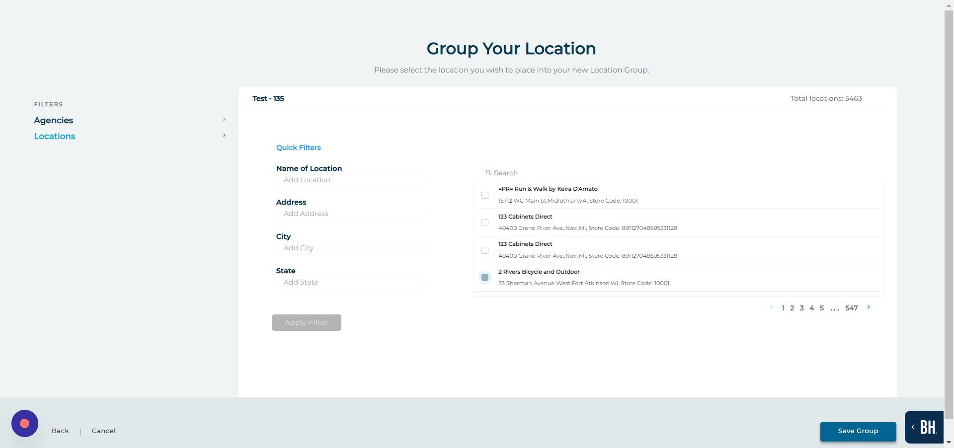 Screenshot of: Click "Save Group"