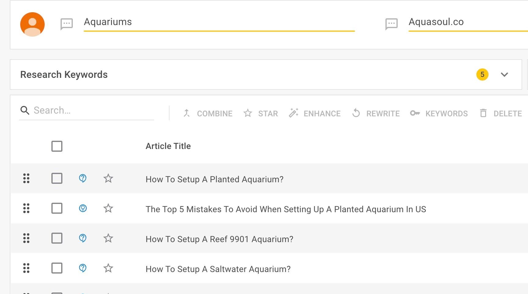 Screenshot of: Start by opening the "Research Keywords" bar by using the arrow icon on the right-hand side of the bar. 