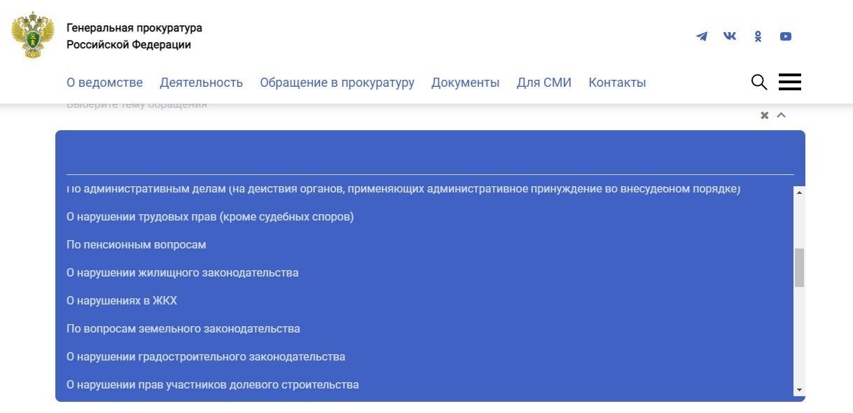 Screenshot of: Например, "О нарушениях в ЖКХ".
