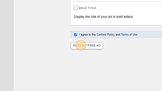 Screenshot of: Review your ad, purchase additional features, then make sure to agree to LSN's terms of use before Clicking the final post button.