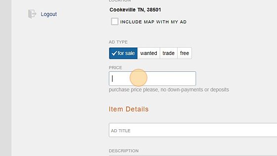 Screenshot of: Choose an ad type, and enter a price.