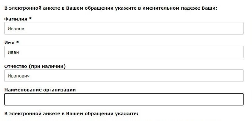 Screenshot of: Дополнительно Вы можете указать наименование Вашей организации. 