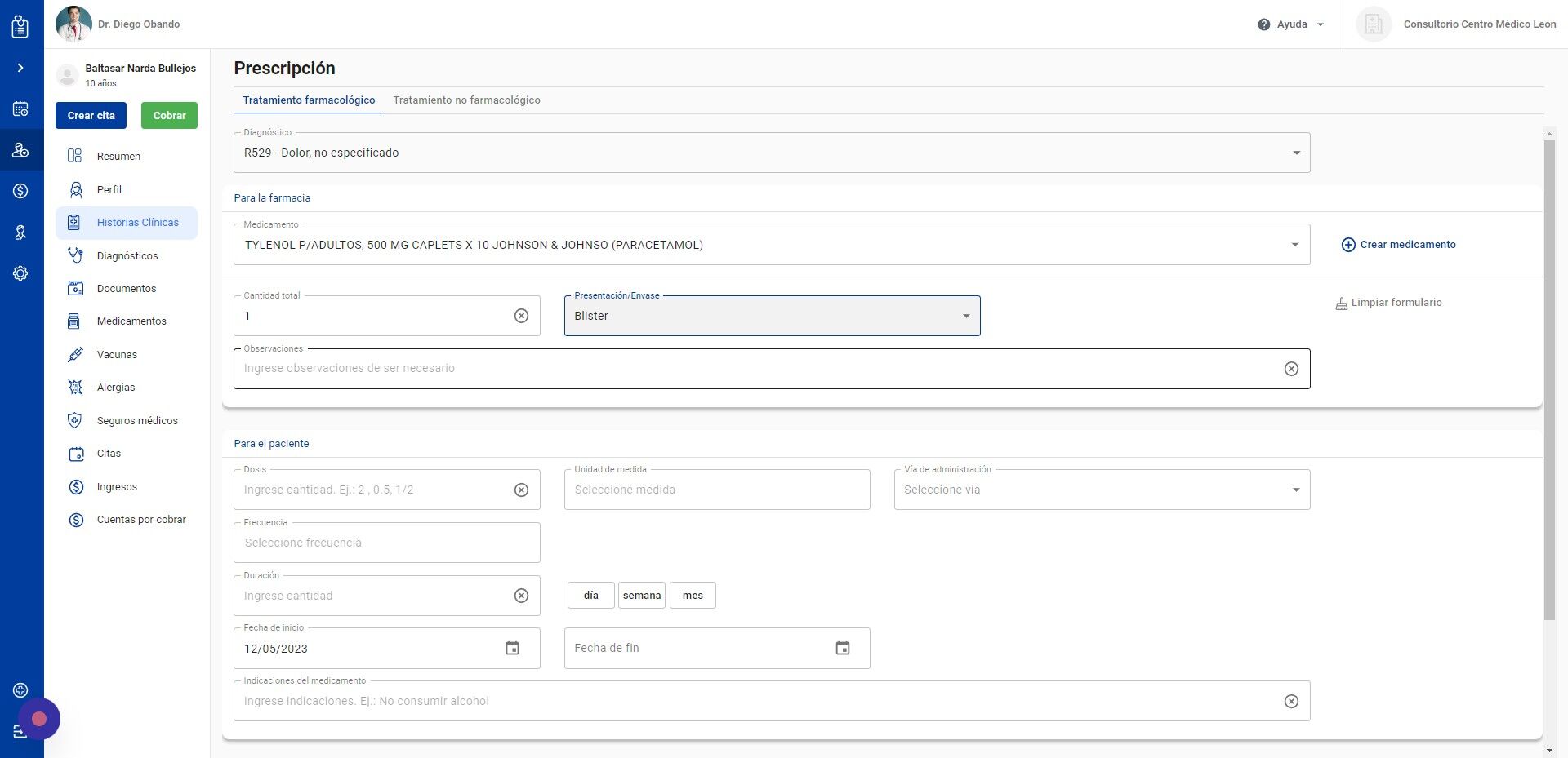 Screenshot of: Ingrese observaciones para la farmacia, si corresponde