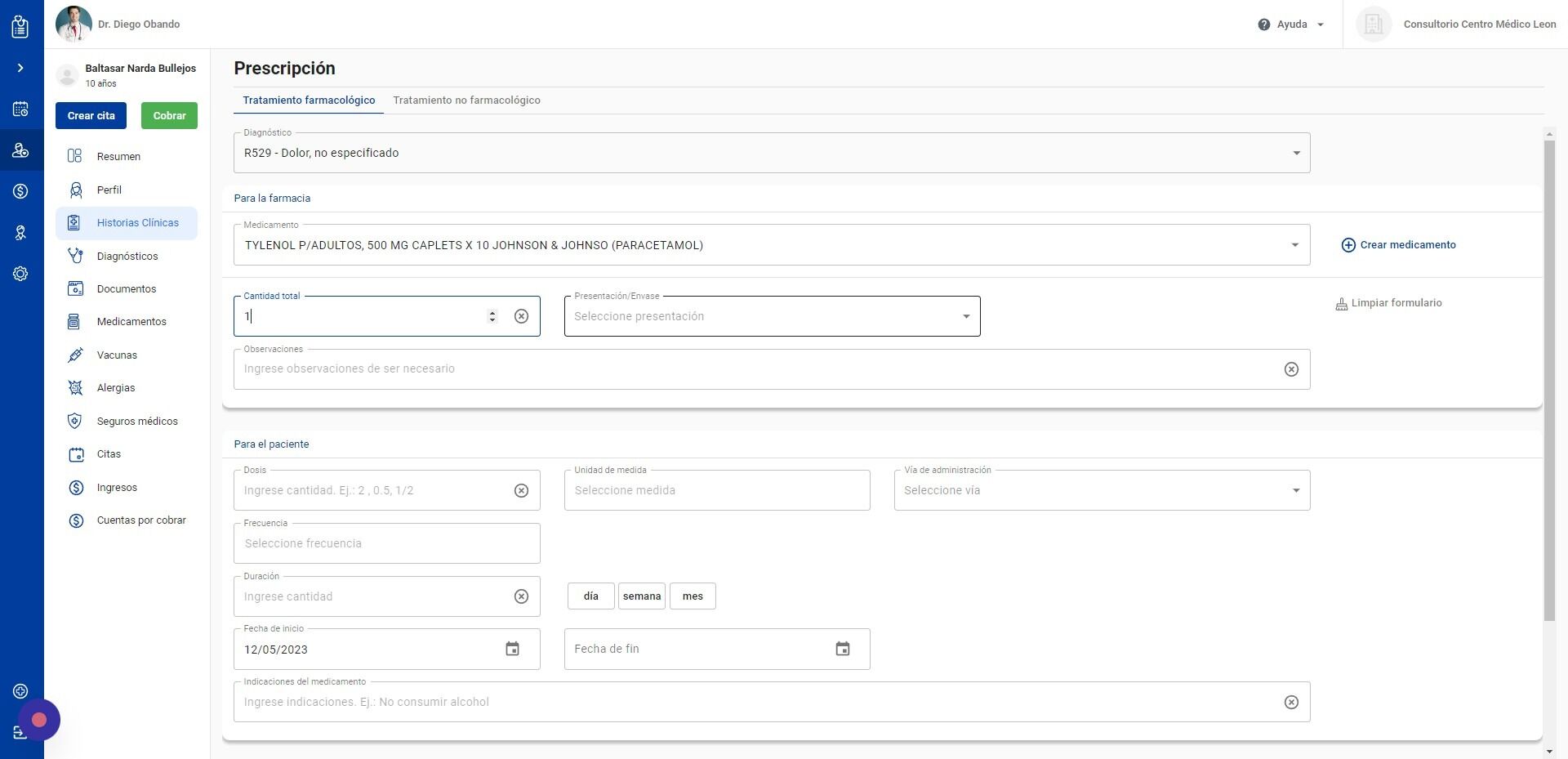 Screenshot of: Haga click en Presentación / Envase