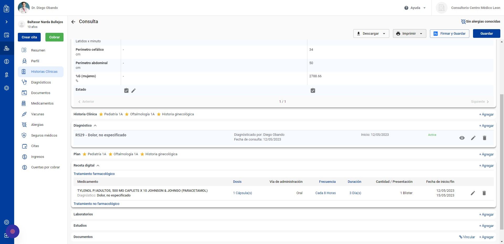 Screenshot of: Para imprimir la Receta Digital, diríjase a la cabecera de la página y haga click en "Imprimir"