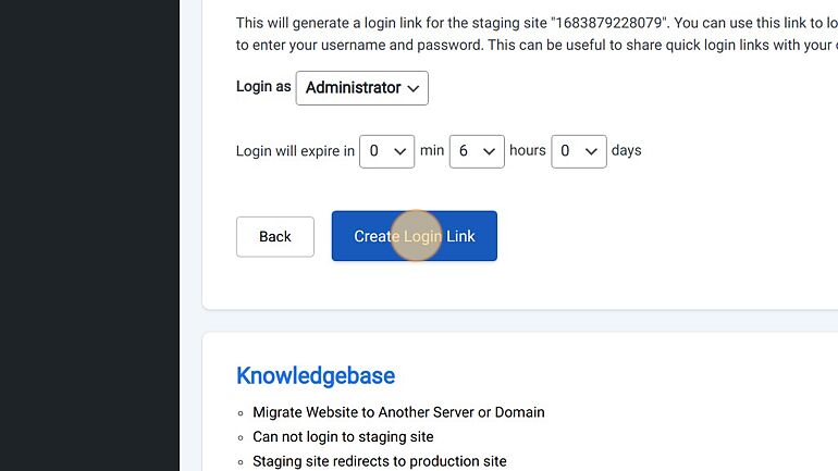 Screenshot of: Click "Create Login Link"