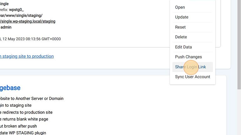 Screenshot of: Click "Share Login Link"