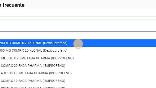 Screenshot of: Seleccione el medicamento