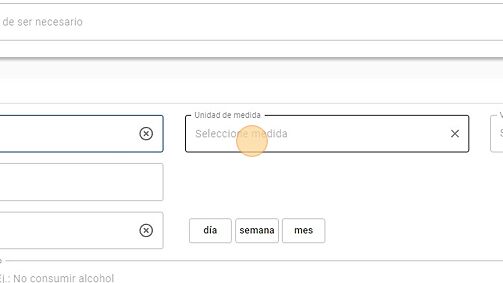 Screenshot of: Haga click en Unidad de medida