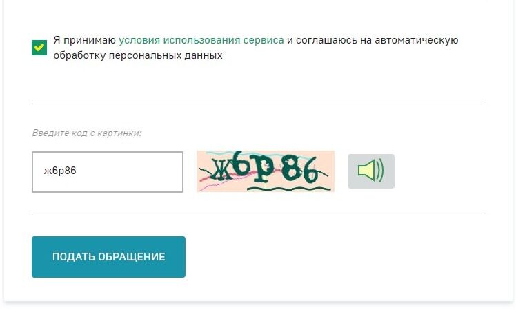 Screenshot of: Нажмите кнопку "Подать обращение". Отслеживать статус можно по электронной почте и по ссылке: https://fssp.gov.ru/form/action/check 