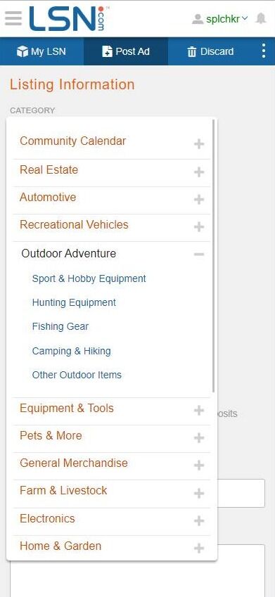 Screenshot of: Choose a Category for your Ad