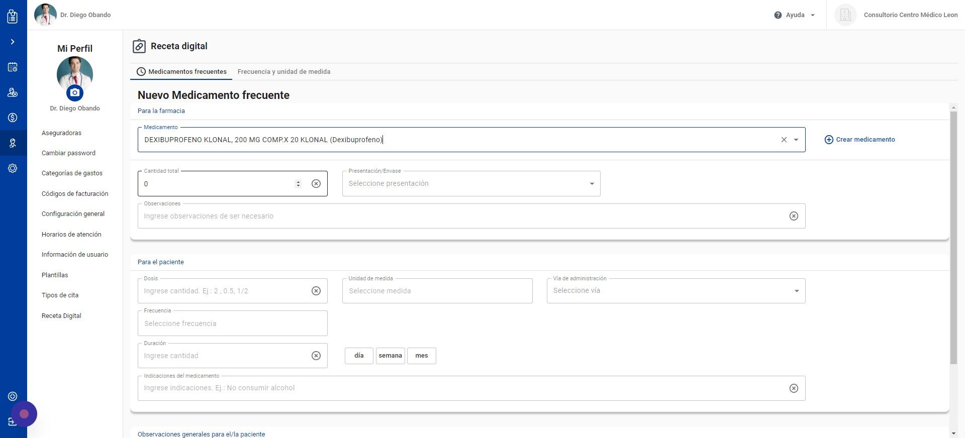 Screenshot of: Ingrese la cantidad total del medicamento