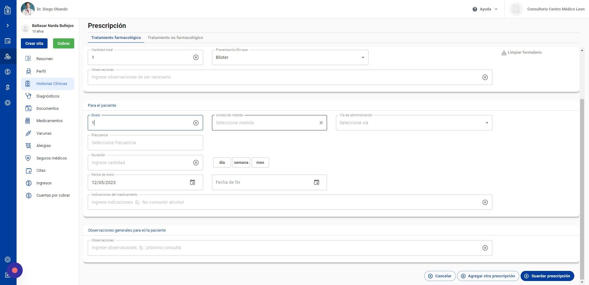 Screenshot of: Haga click en "Unidad de medida"