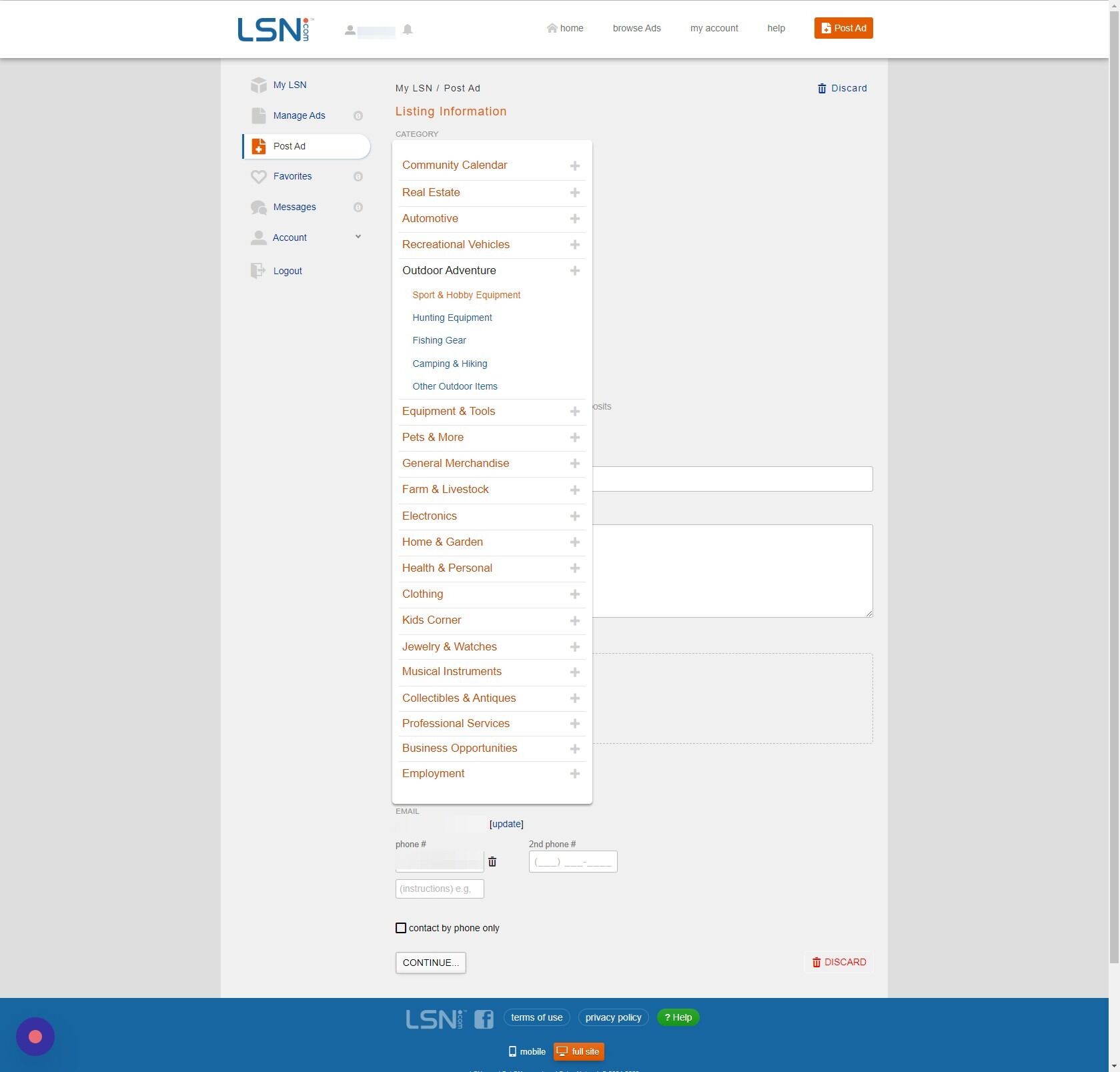 Screenshot of: Choose your ad's category