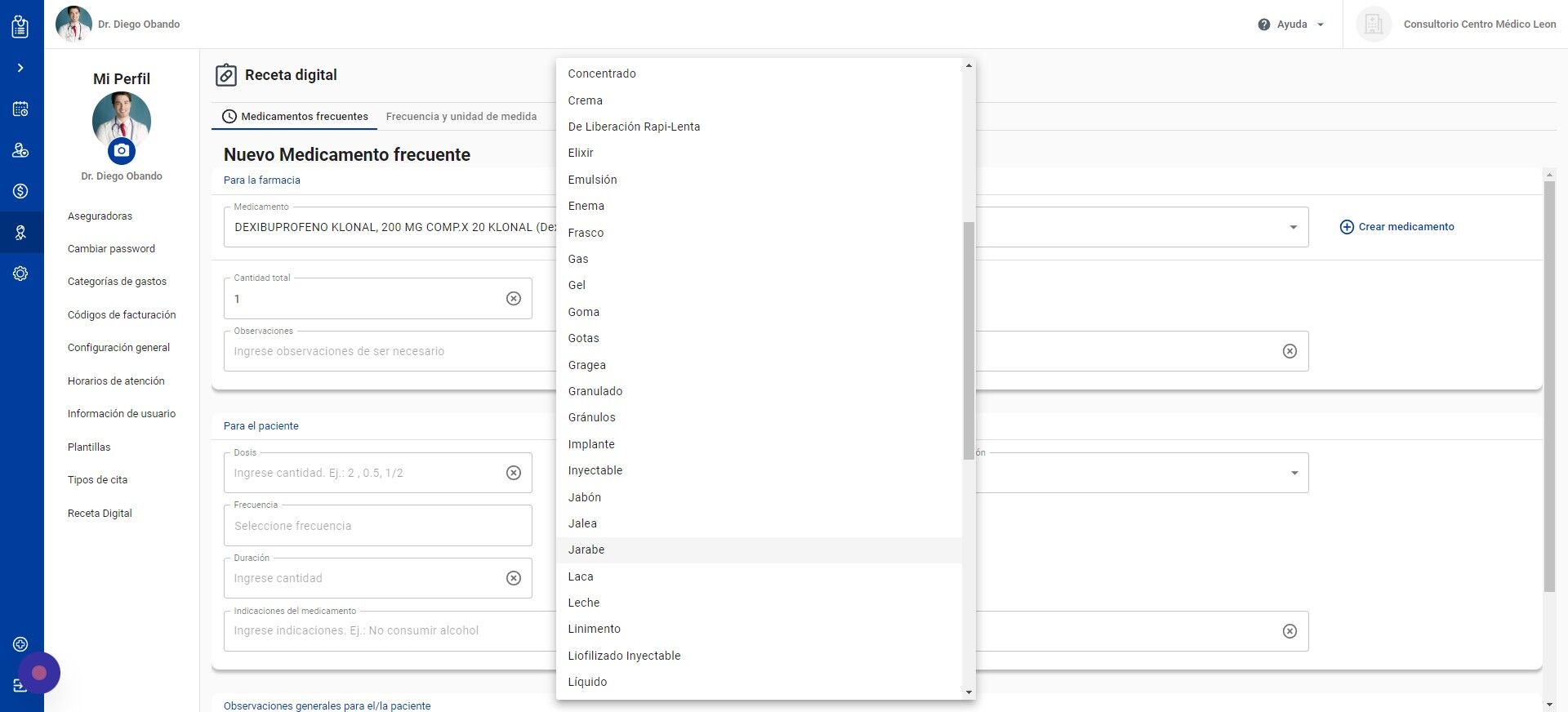 Screenshot of: Seleccione la presentación del medicamento