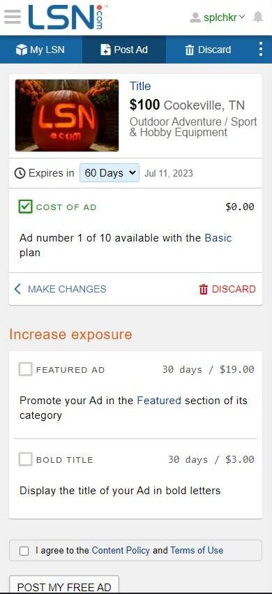 Screenshot of: Review your ad and select any paid features you would like.