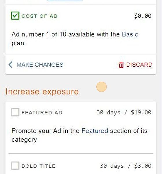 Screenshot of: Review your ad and select any paid features you would like.