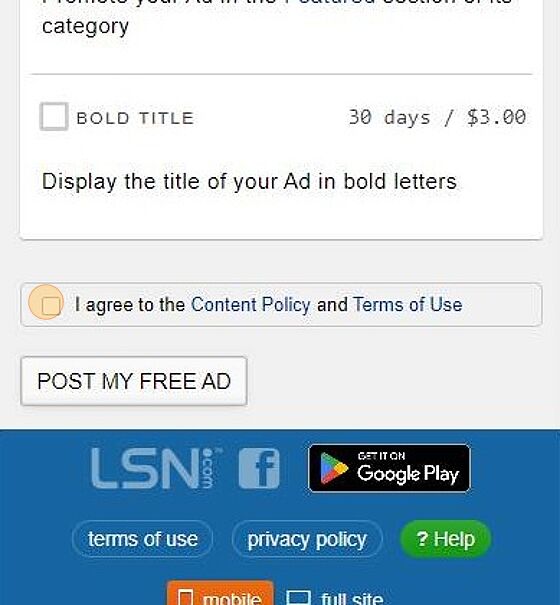 Screenshot of: Agree to LSN's terms of use