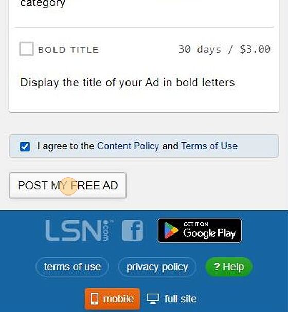 Screenshot of: Click "Post" to finish your ad!