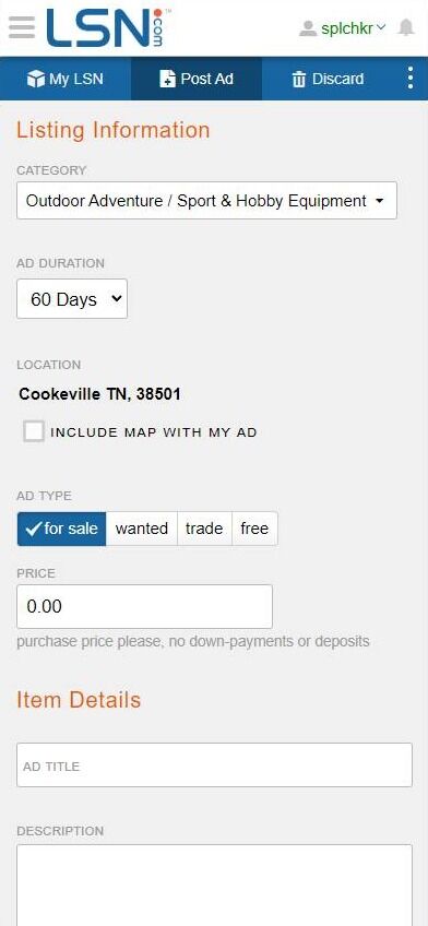 Screenshot of: Enter the Price