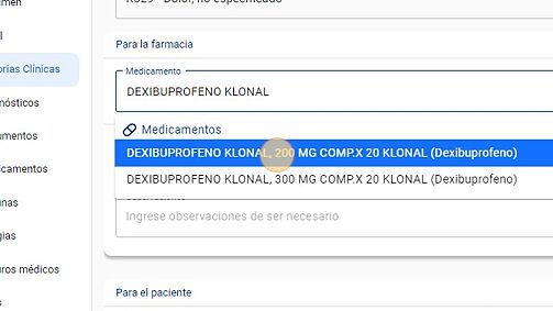 Screenshot of: Busque el medicamento por el nombre y seleccione el medicamento guardado como nuevo Medicamento Frecuente