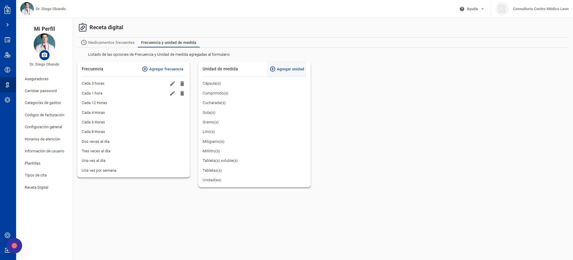 Screenshot of: Para agregar una nueva unidad de medida, haga click en Agregar unidad