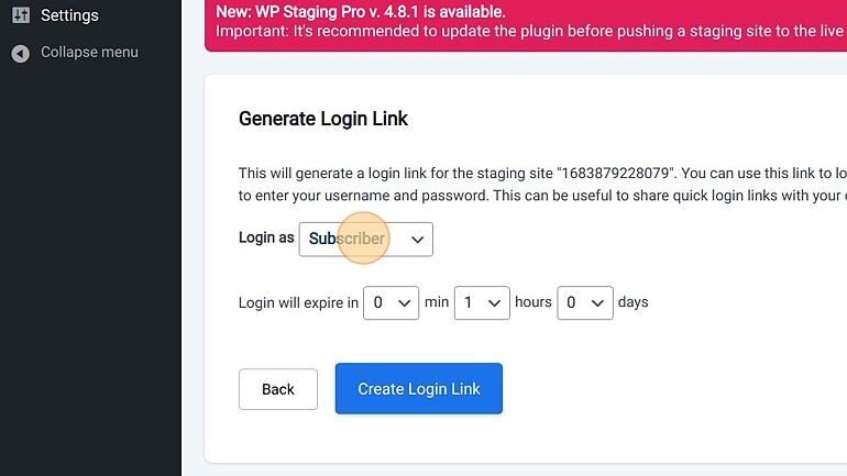 Screenshot of: Select the user role that should be able to access the site