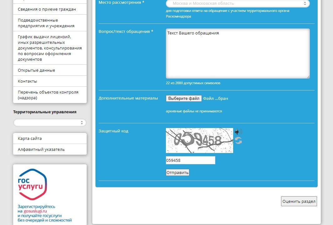 Screenshot of: Нажмите кнопку "Отправить". Отслеживать статус можно по электронной почте.