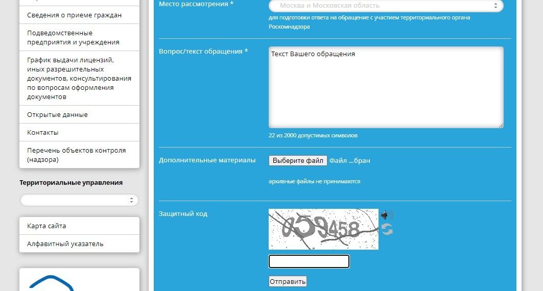 Screenshot of: Введите проверочный код.