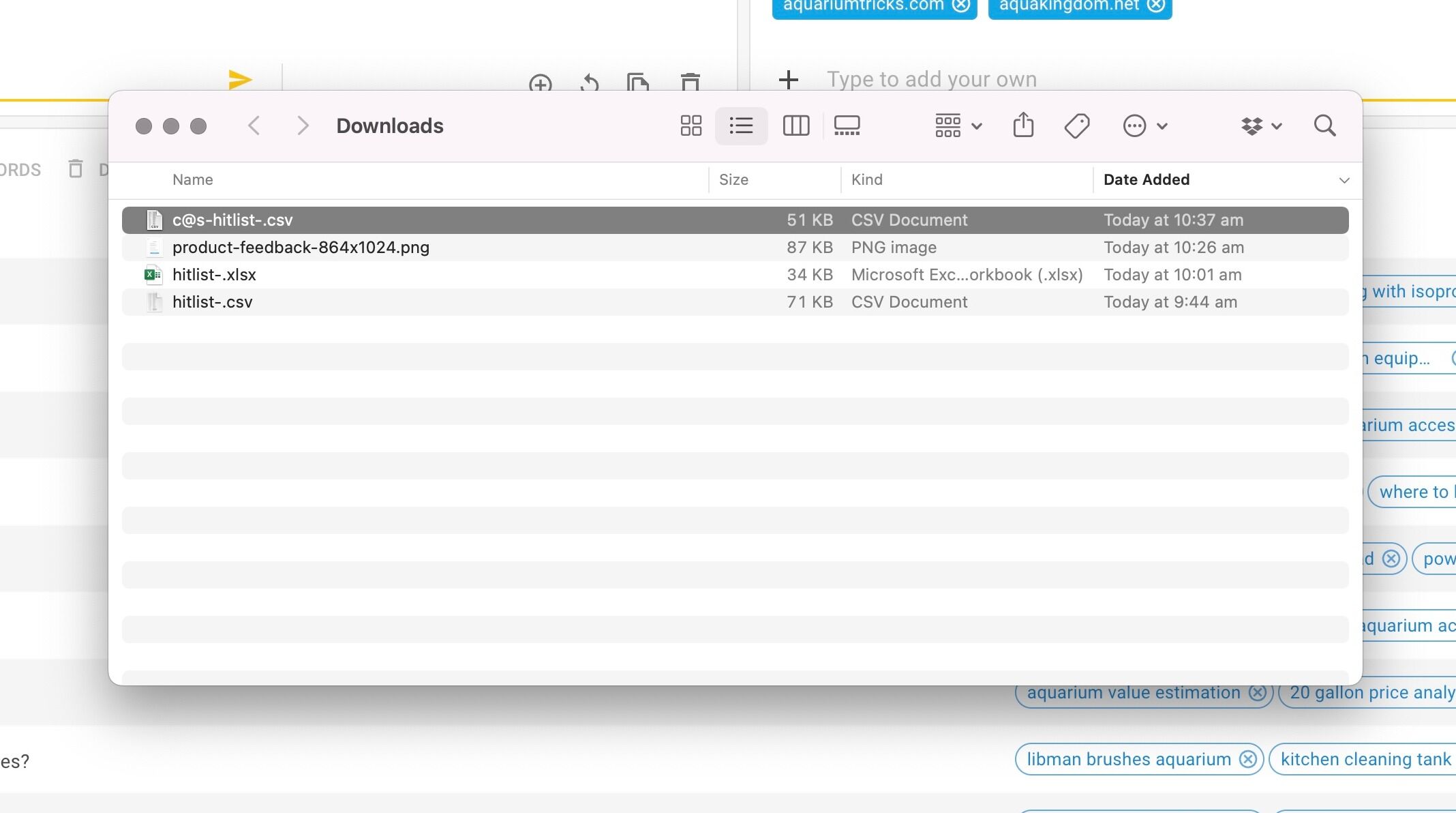 Screenshot of: Download the csv to your computer.