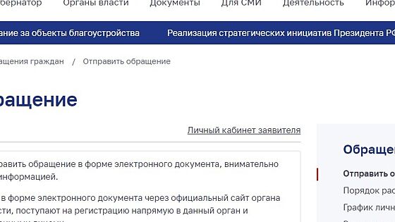 Screenshot of: Перейдите на сайт Правительства Владимирской области по ссылке: https://avo.ru/otpravit-obrasenie