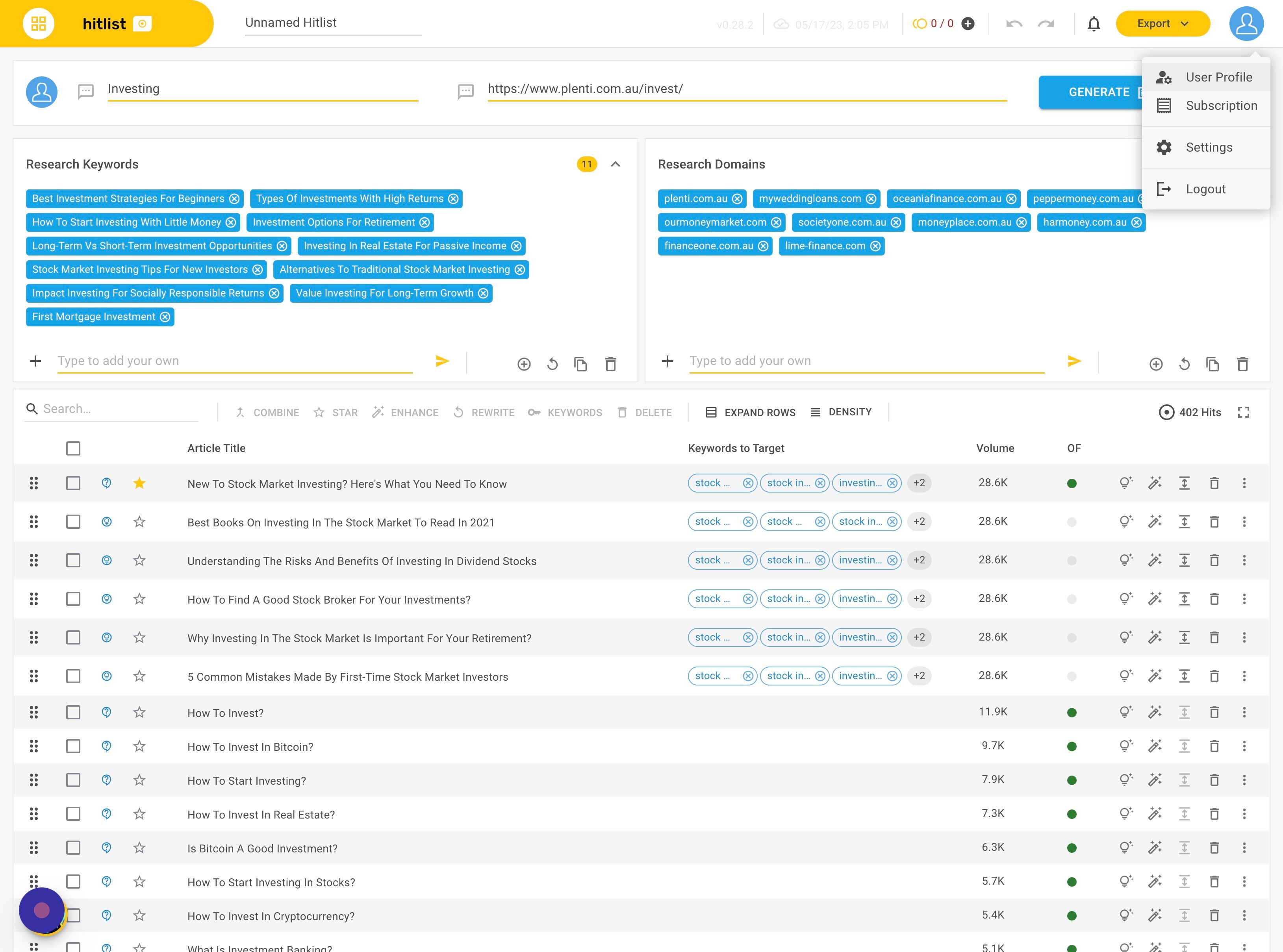 Screenshot of: Click "User Profile" from the dropdown that displays.