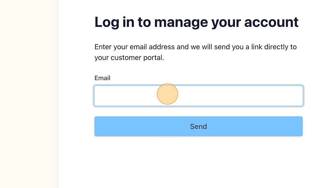 Screenshot of: You will be taken to the Stripe customer portal. Enter your email address into the "Email" field.