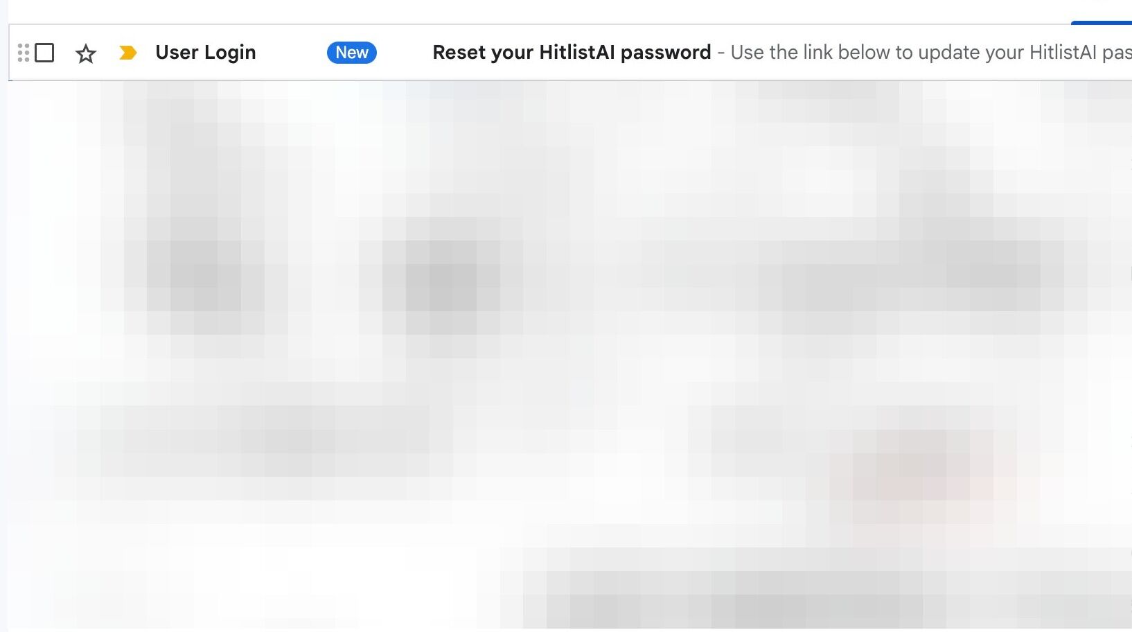 Screenshot of: Click on the email "Reset your HitlistAI password"