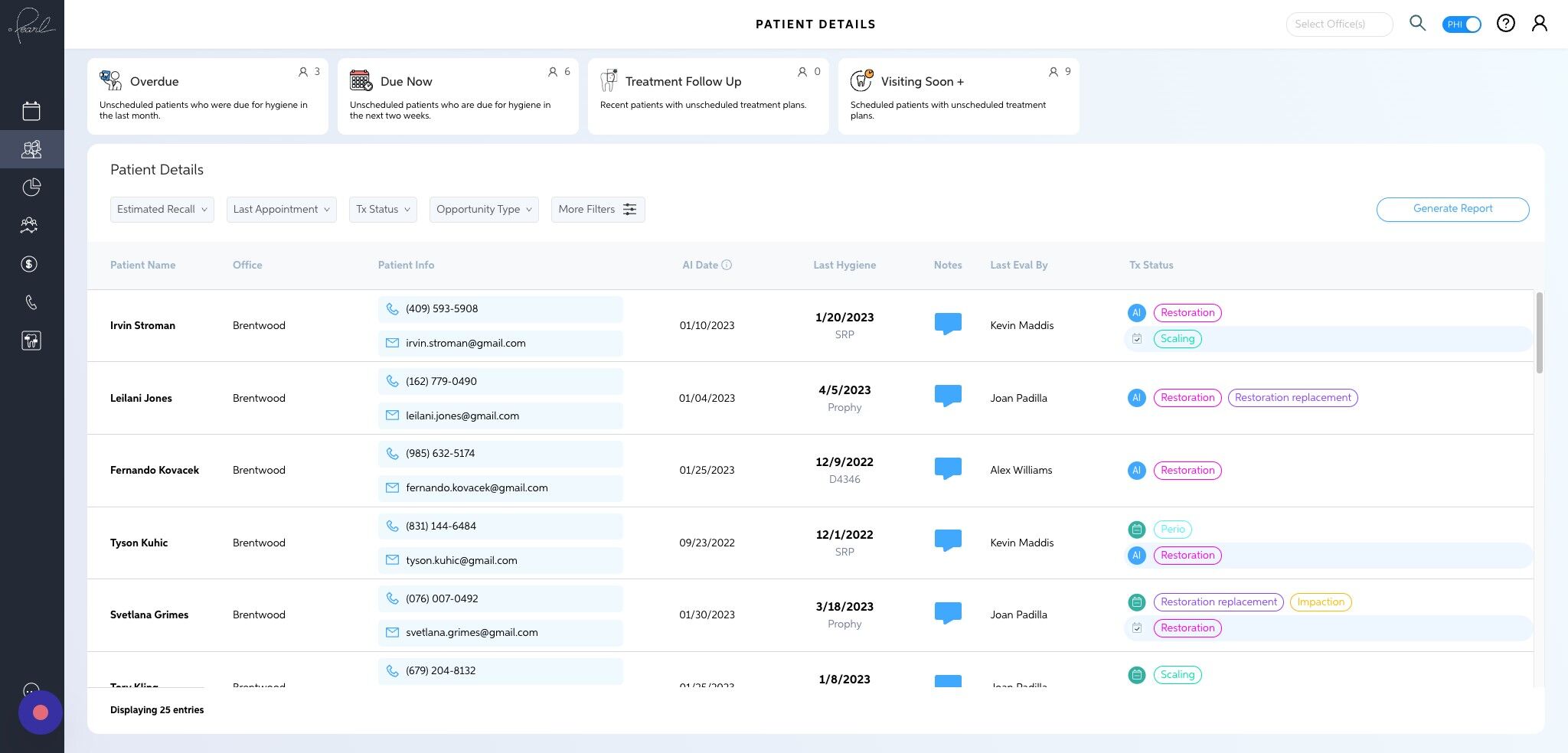 Screenshot of: Clicking on Generate Report will download an Excel file containing the patients currently filtered on the patient dashboard. 