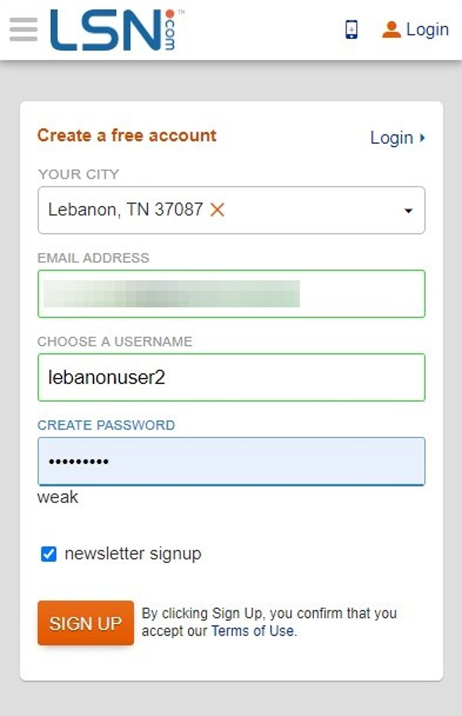 Screenshot of: Click "Sign Up".