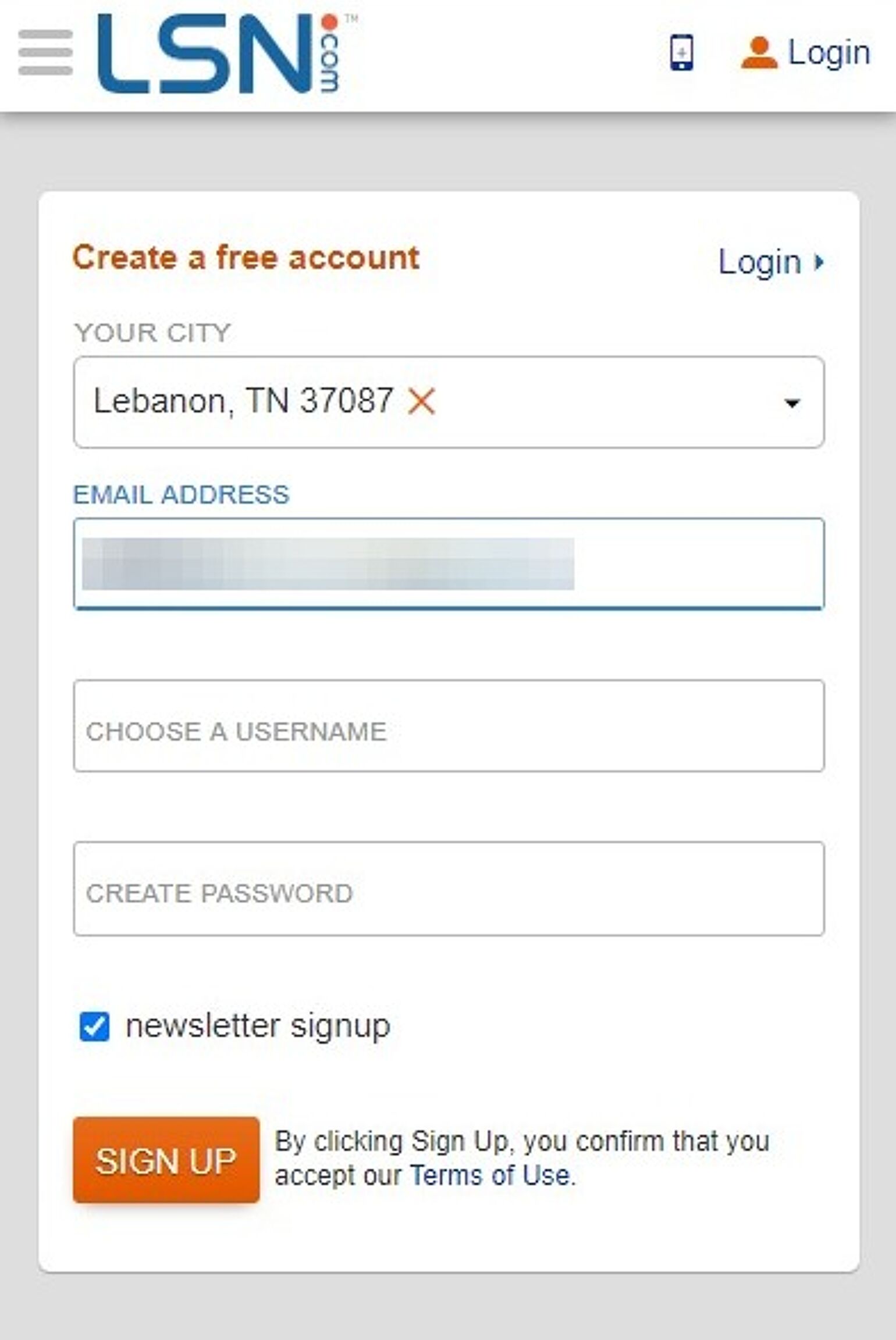 Screenshot of: Select a Username.