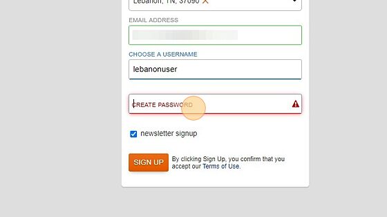 Screenshot of: Create a Password