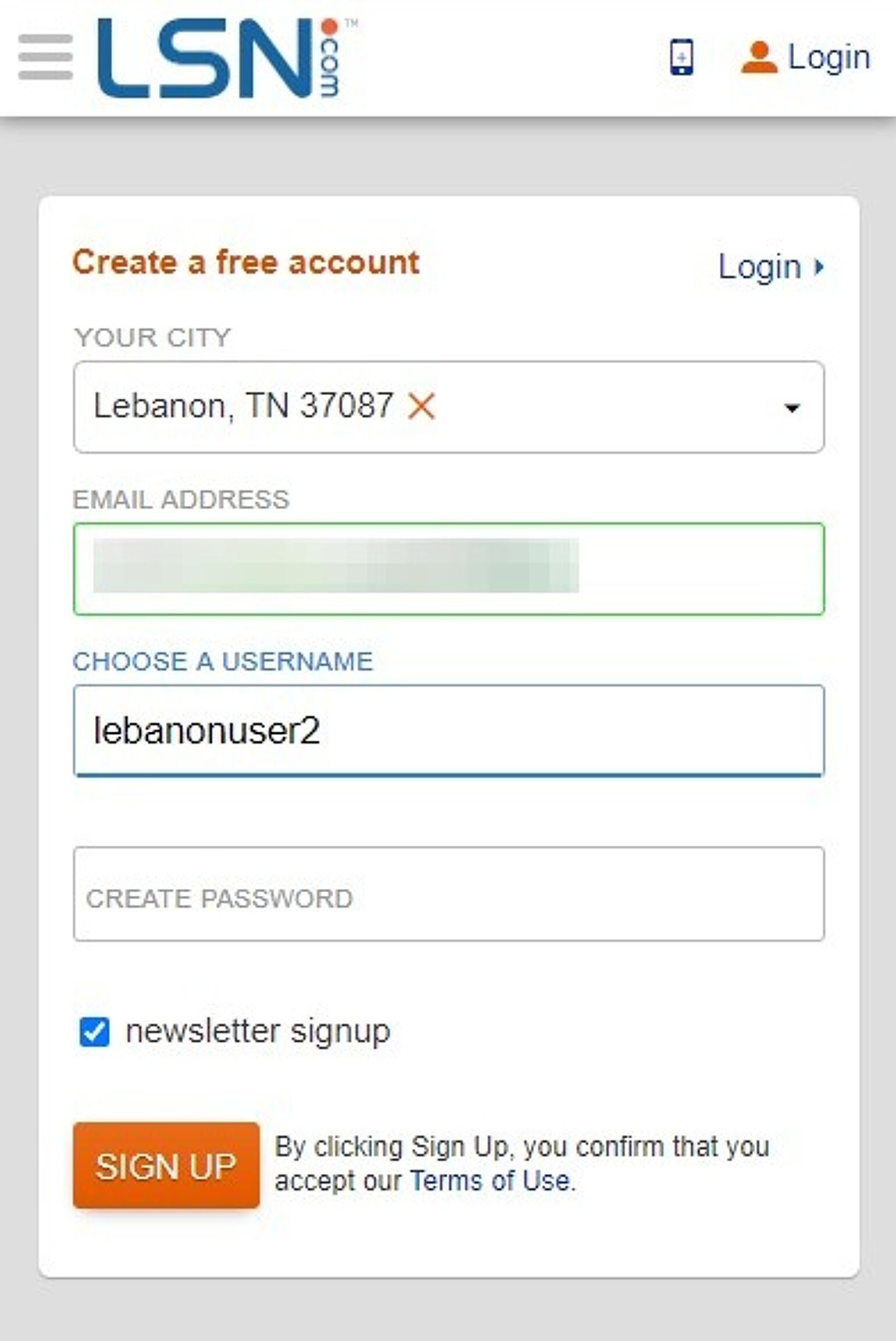 Screenshot of: Select a Password.