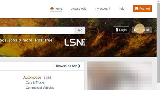 Screenshot of: From the LSN Home Page, Click "Register"