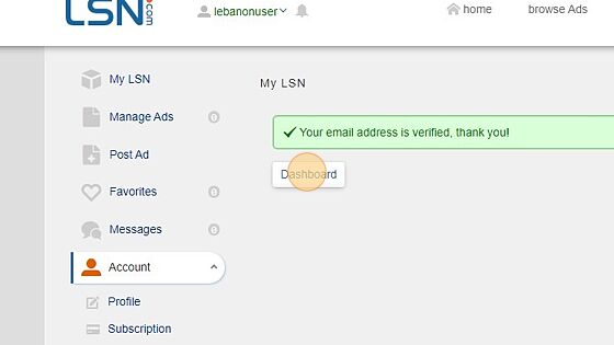 Screenshot of: Head over to the MyLSN Dashboard to post your first ad!